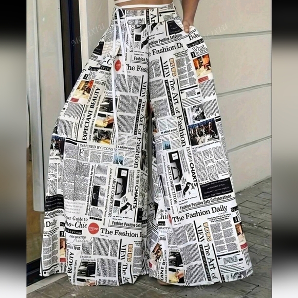 Pants - Women Random Print Minimalist Daily Wear High Waisted Long Pants, Elegant